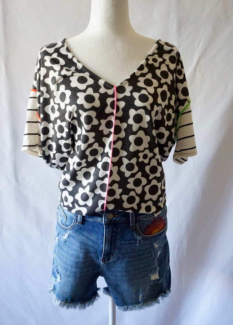 Multi Color V Neck Top