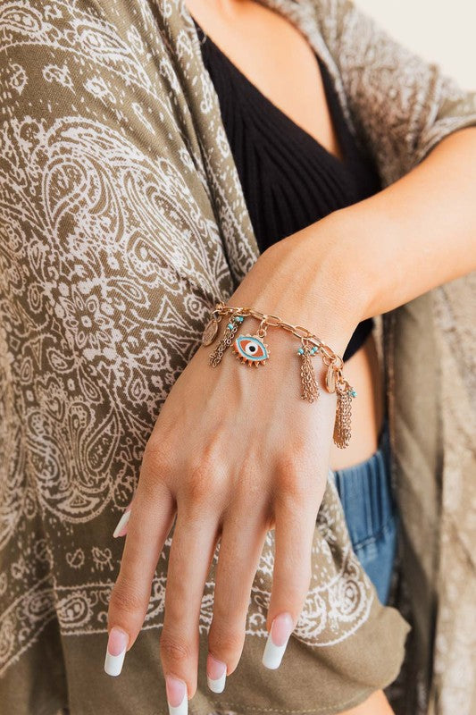 Golden Gaze Eyelet Charm Bracelet