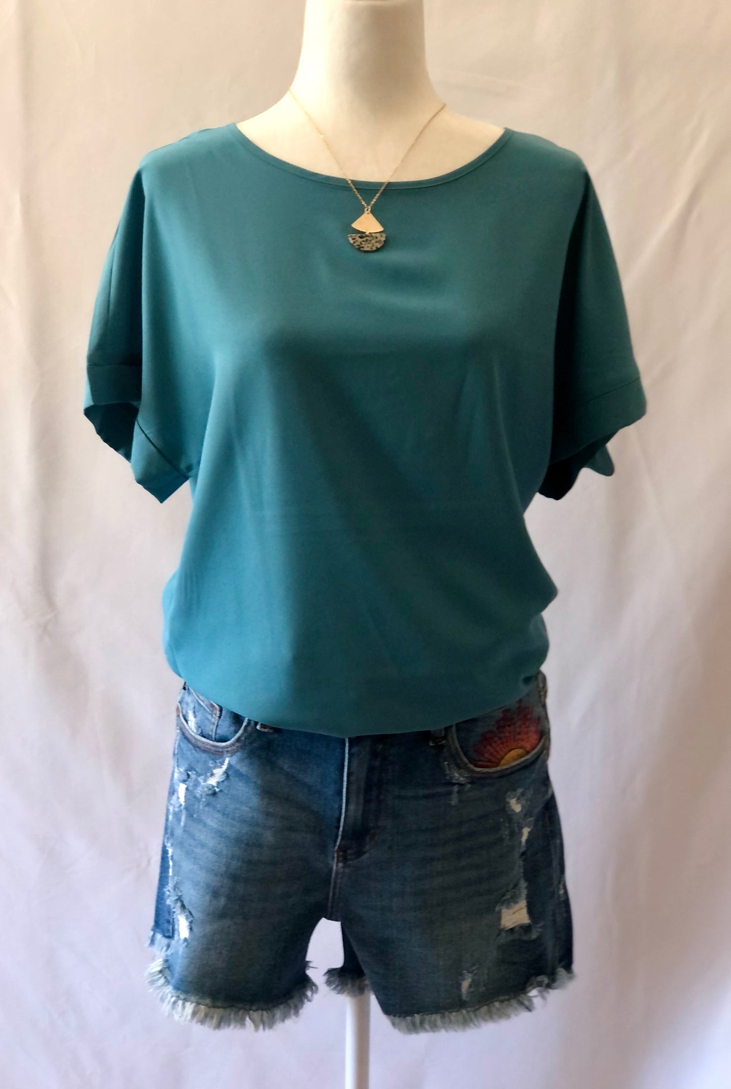 Rolled Sleeve Boat Neck Top