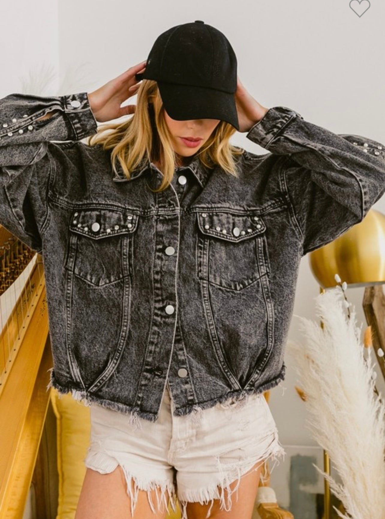 Distressed Beaded Denim Jacket