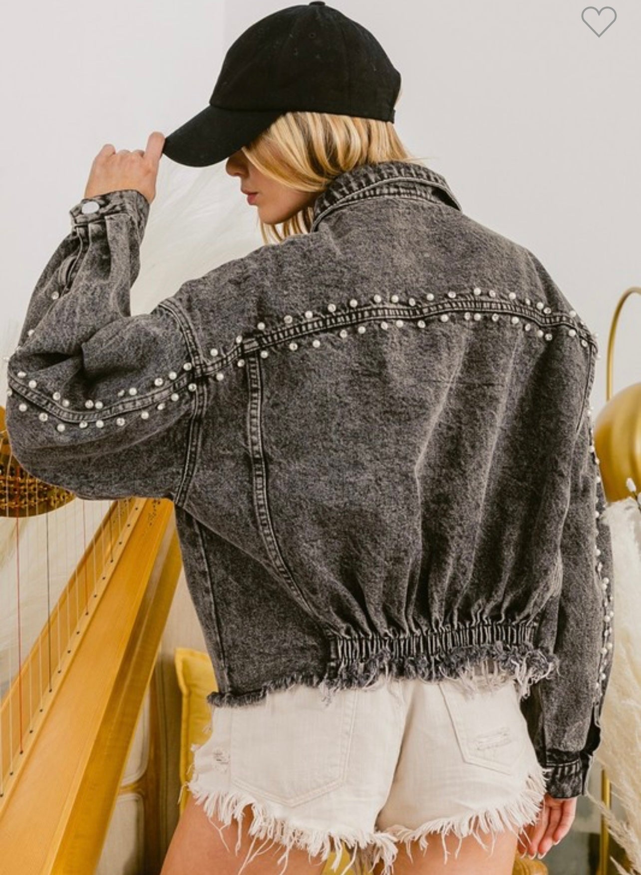 Distressed Beaded Denim Jacket