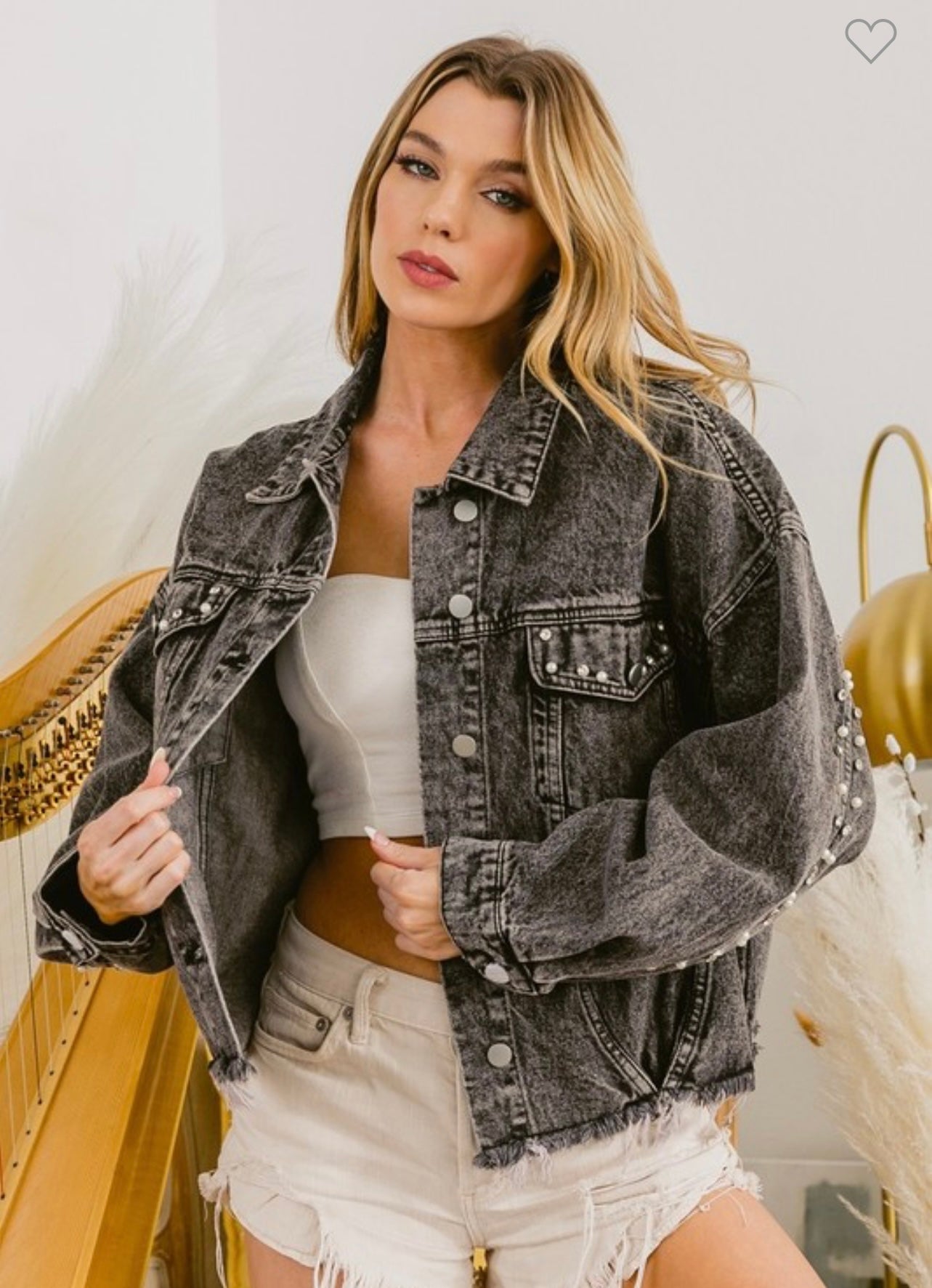 Distressed Beaded Denim Jacket