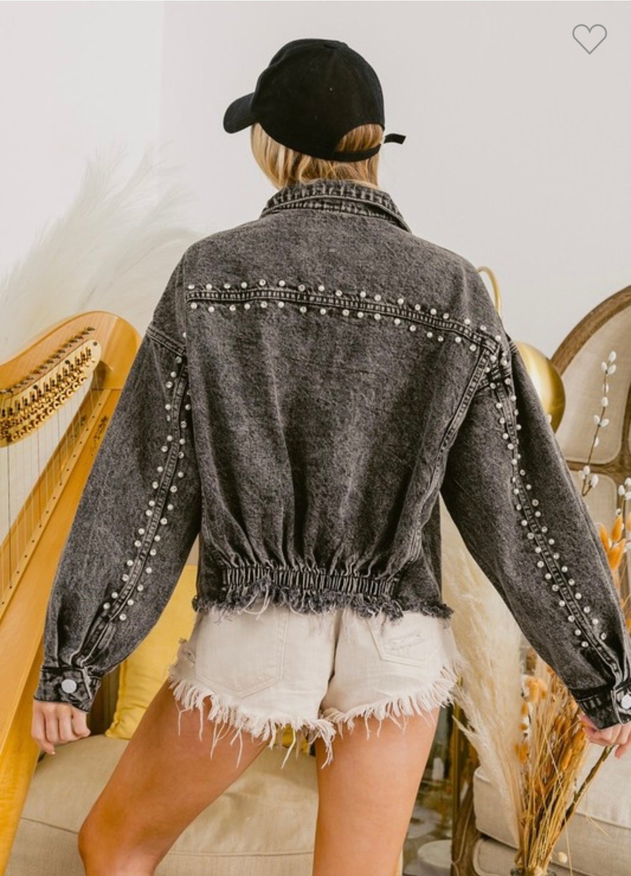 Distressed Beaded Denim Jacket