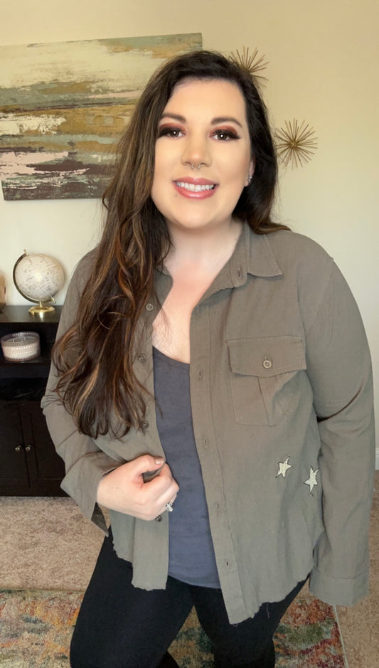 Embroidered Star Shacket