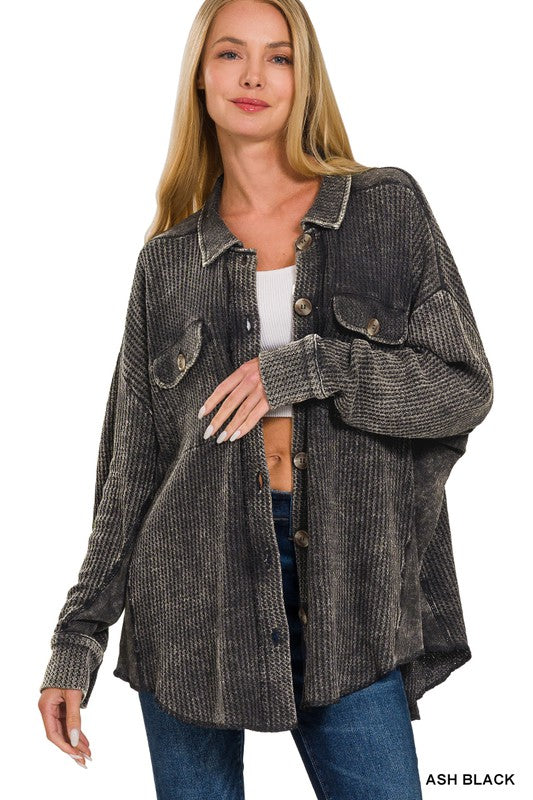Acid Wash Waffle Shacket