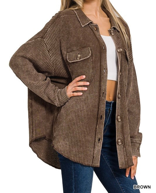 Acid Wash Waffle Shacket