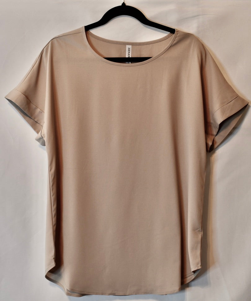 Rolled Sleeve Boat Neck Top