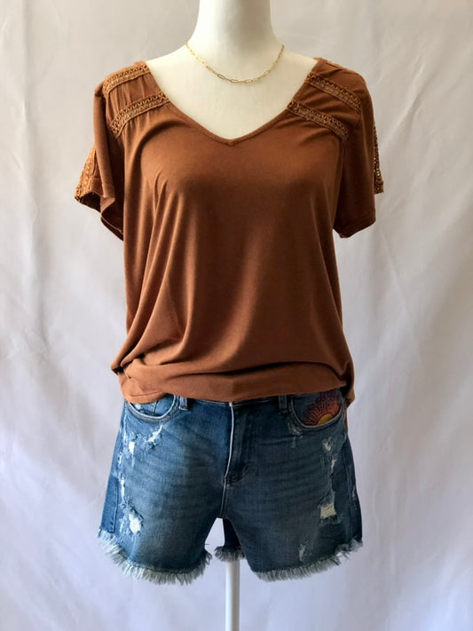 V-Neck Cut Out Trim Short Sleeve
