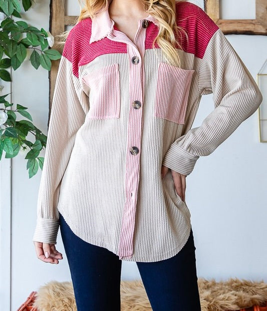 Color Block Button Down Shacket