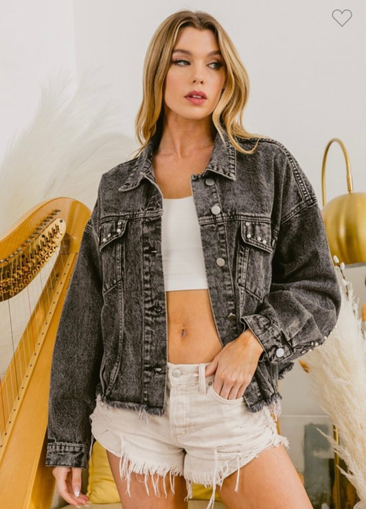Distressed Beaded Denim Jacket